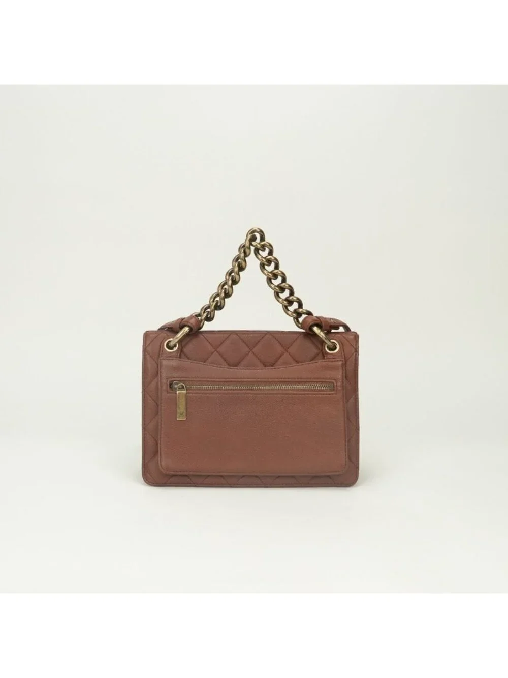 Chanel Quilted Tote Shoulder Bag Caviar Leather Brown Gold CC Logo Turnlock